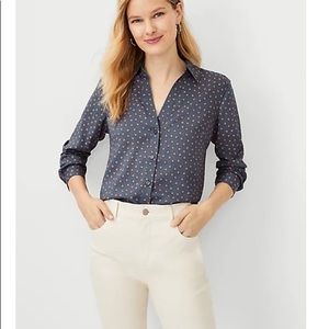 Ann Taylor essential button-up blouse - faded teal with heart print